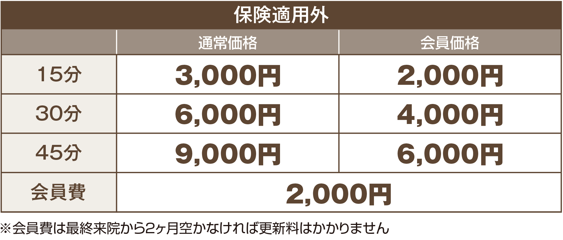 保険適用外料金表